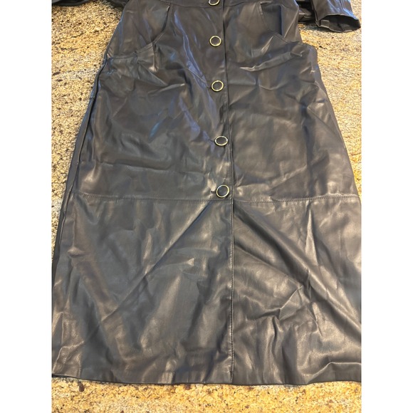 ZARA Black Faux Leather Puff Sleeve Button Front Midi Dress Size M‎ - Picture 6 of 9